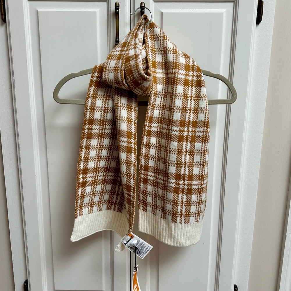 NWT Timberland Winter Scarf Tan & Cream Plaid - Picture 2 of 11